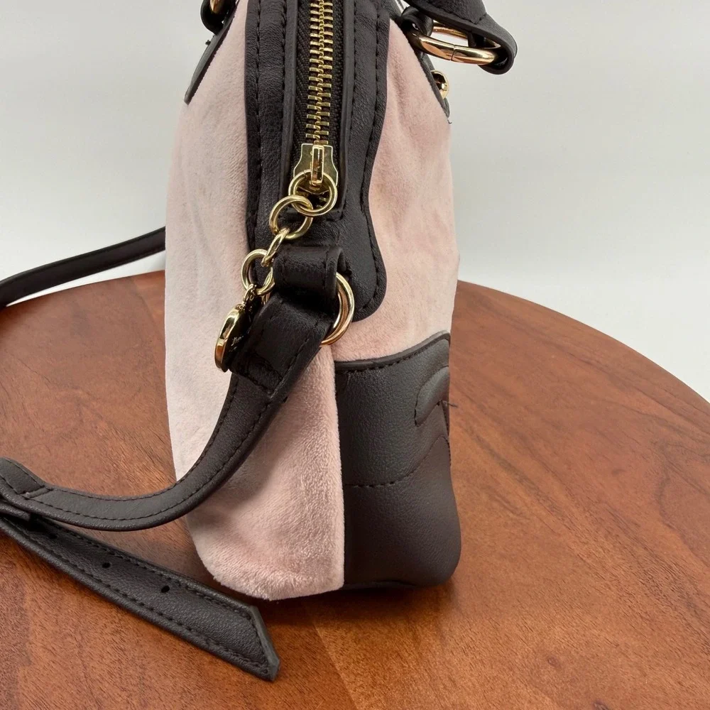 Juicy Couture Pink Velour Black Trim Satchel Crossbody Dome Satchell Bag‎